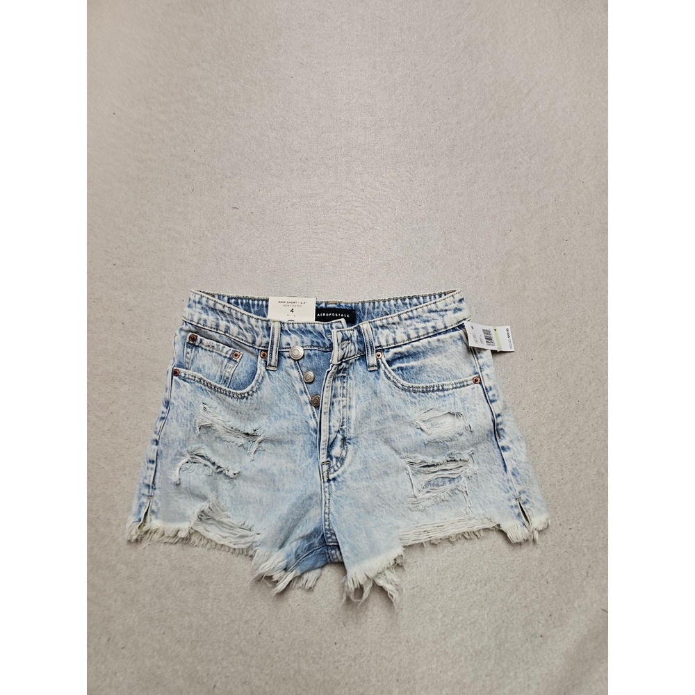 Aeropostale Mom Shorts Womens 4 Light Wash Acid Distressed Button Fly Denim 2.5"